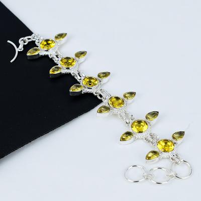Citrine Gemstone Handmade 925 Sterling SIlver Jewelry Bracelet For Gifts - Citrine Yellow Gemstone Silver Bracelet with Adjustable Chain