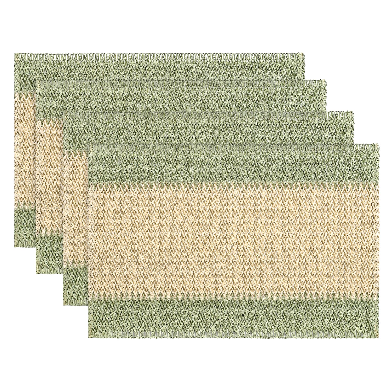 

Light Green Paper Woven Farmhouse Stripe Placemats Set of 4,12x18 Inch Seasonal Holiday Table Mats Party Kitchen Dining Decoration 12 x 18 , 4 Pcs