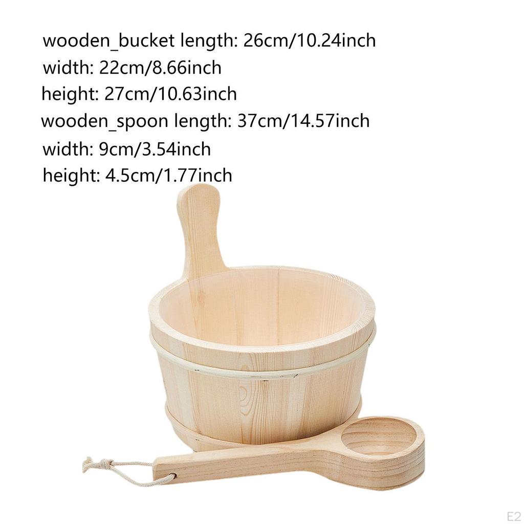 Sauna Wooden Bucket with Ladle Water Accessories Handle for Bathroom