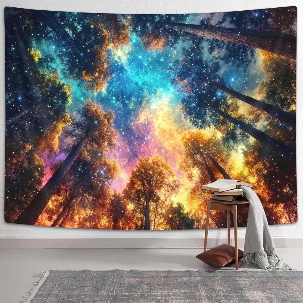 Fantasy Forest Tree Butterfly Wall Hanging Fairy Magical Enchanted Jungle Waterfall Mushroom Tapestry for Bedroom Living Room