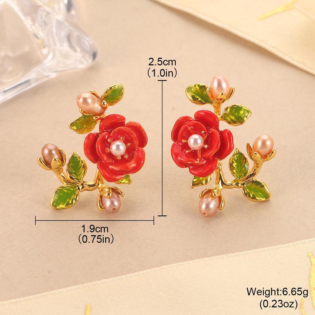 Exquisite Rose Gold Pearl and Leaf Earrings for Women