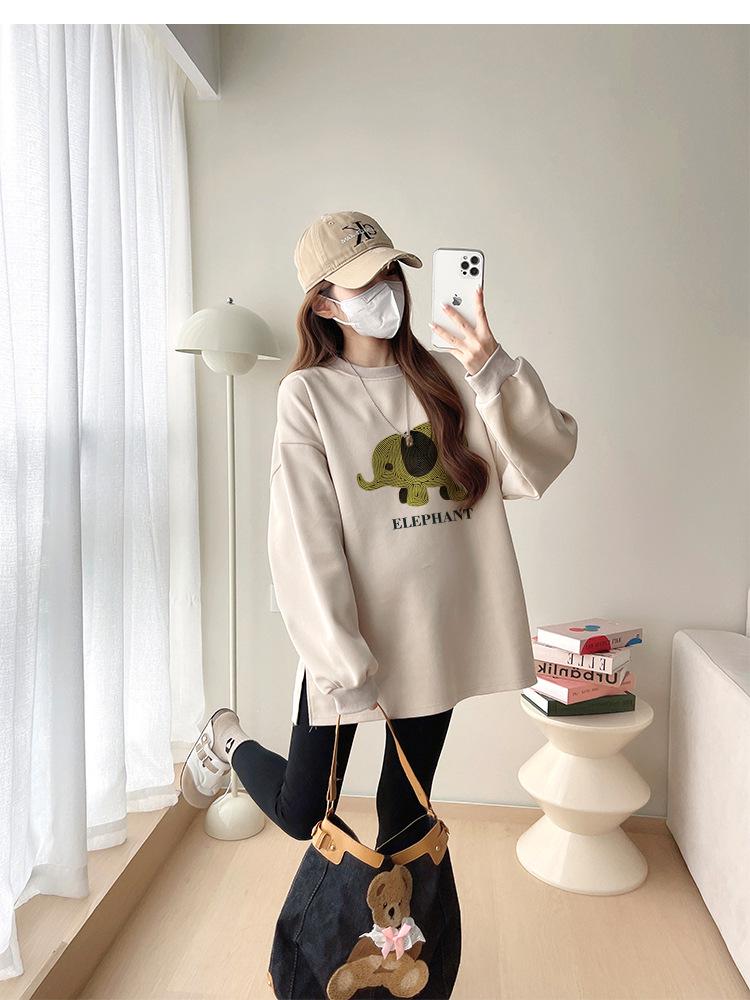 2025 Spring-Autumn Maternity Two-Piece Set: Grey & White Elephant Slit Sweatshirt with Long Sleeves