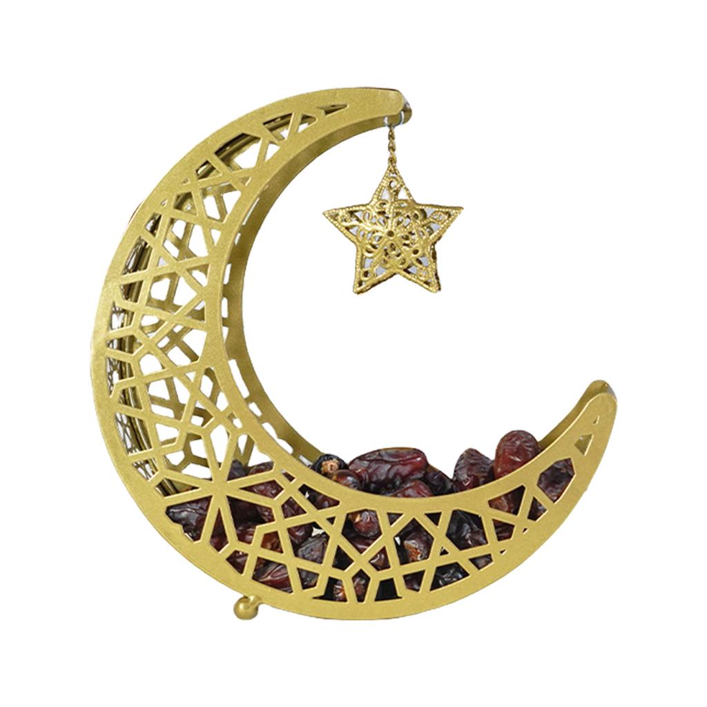 Hollow Moon Iron Tray for Eid Mubarak Dessert and Pastry Serving Platter Cake Storage Organizer Muslims Home Decoration