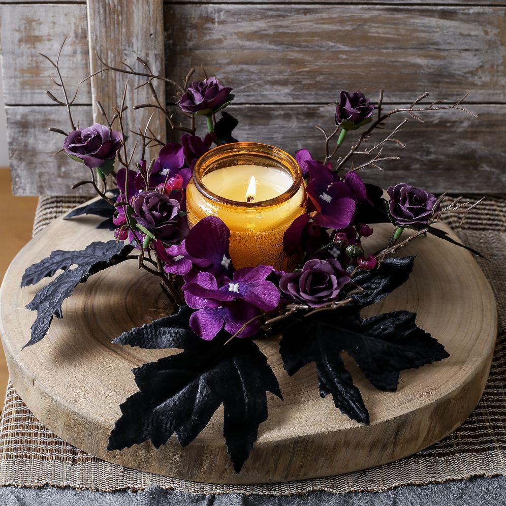 Thanksgiving Wreath Halloween Dark-Style Candle Wreath Candle Holder Wreath Halloween Decorations Table Top Decorations