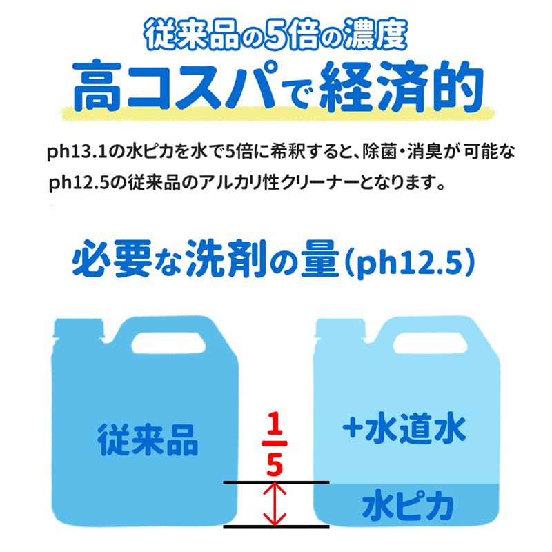 Mizupika Alkaline Electrolyzed Water Strong Alkaline Electrolyzed High Concentration pH or Cleaner, 2L, Water, 13.1 Higher, Refill, Cleaning,