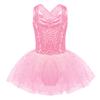 Kids Girls Glitter Sequins Criss Cross Back Ballet Dance Dress Tutu Skirted Leotard Ballerina Dancewear Costumes