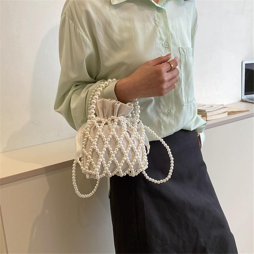 Summer Bohemia Pearl Basket Handbag for Women Luxury Design Shoulder Crossbody Beach Bag Travel Tote Bag