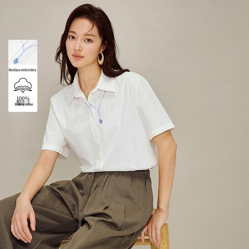 Женская хлопковая рубашка с вышивкой и коротким рукавом INMAN M