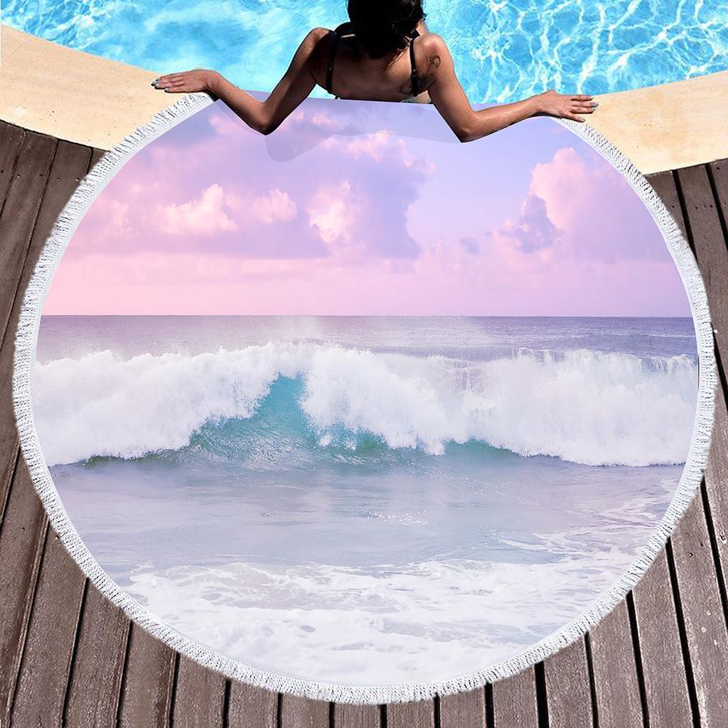 Pastel Aesthetics Round Beach Towel,Absorbent Quick Dry Sand Free Lightweight Travel Camping Bath Towels,Round Throw Blanket
