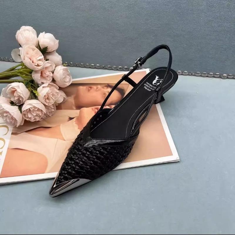 

Мода 2025 Лето Острый каблук-рюмочка Дышащие Плетеные вручную Золотые и Серебряные Французские Сандалии для Женщин 39 чёрный