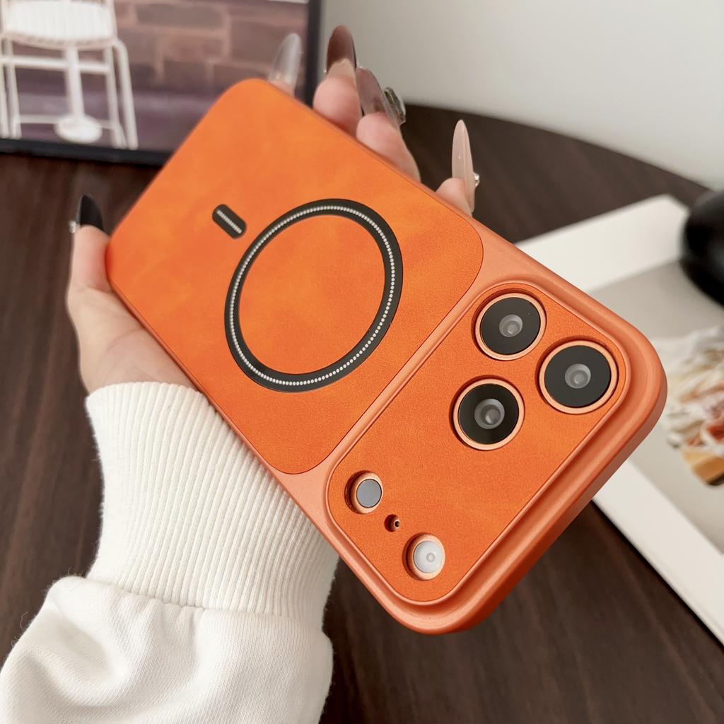 Magnetic Leather Phone Case For For Iphone 17 13 14 1 16 Pro Max Air 17Pro Big Windows Wireless Charging Protector Cover