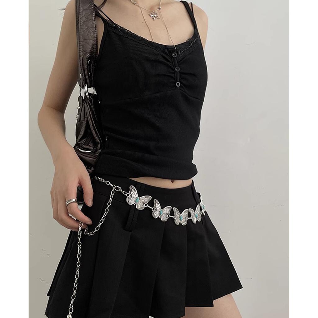Women Body Chain Vintage Carving Butterfly Turquoise Waist Chain Belt Belly Chain Waistbelt Body Jewelry Accessories