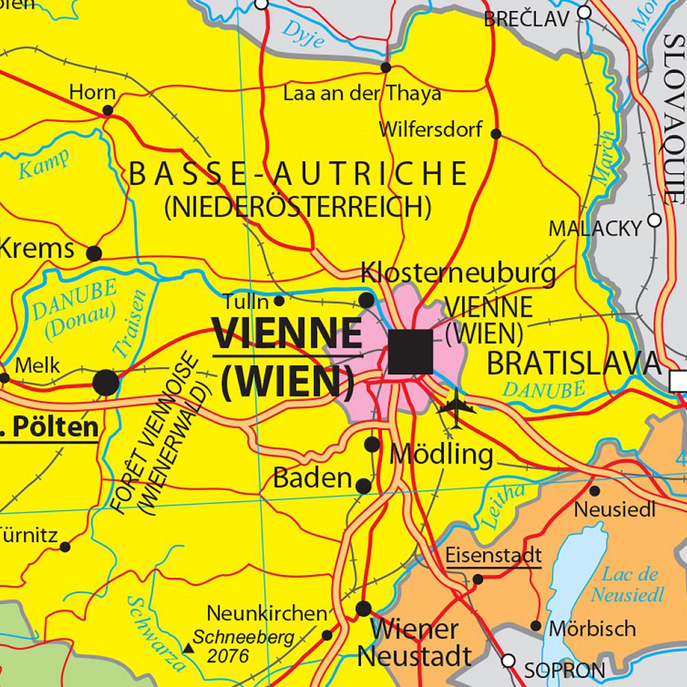Französische Serienkarte - Verwaltungskarte Österreich, Wanddekoration, Geschenk, Reise-/Lernmittel, für Wohnzimmer, Badezimmer, Home Office