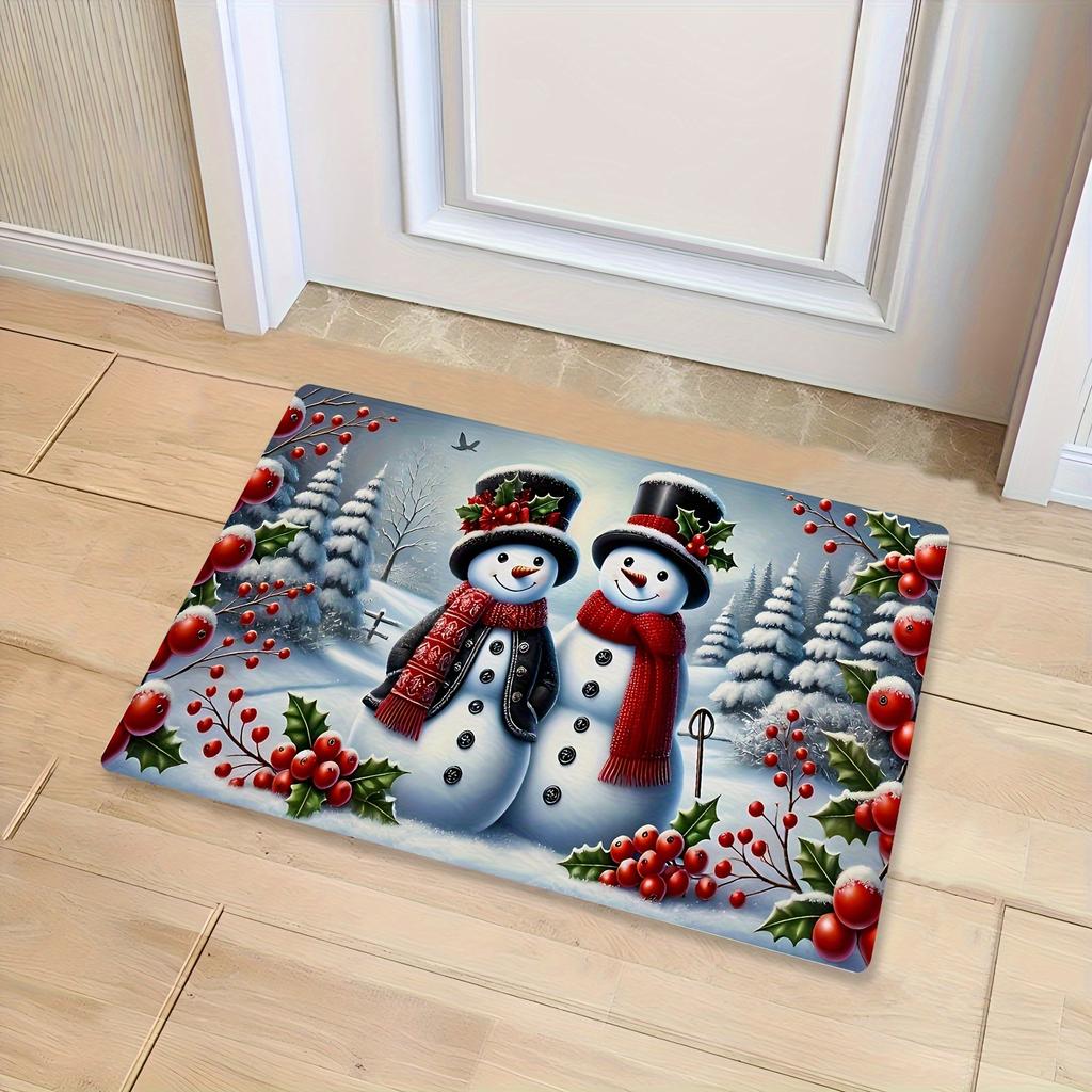Premium Flannel 1pc, Christmas Theme Carpet, Snowman Pattern Welcome Mat for The Door, Non-Slip And Washable Carpet, Living Room