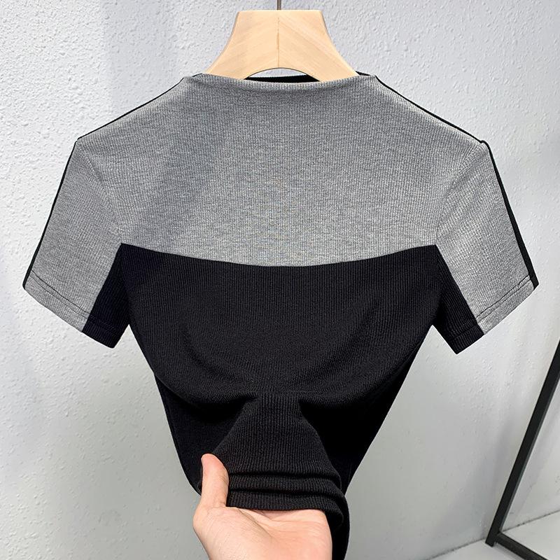 Half High Neck Short-sleeved T-shirt for Women's Autumn New Versatile Slim Base Shirt Niche Design Top