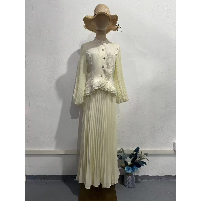 

Деревянные серьги в западном стиле, юбка с плиссировкой сверху, комплект с темпераментным топом и юбкой White XXL