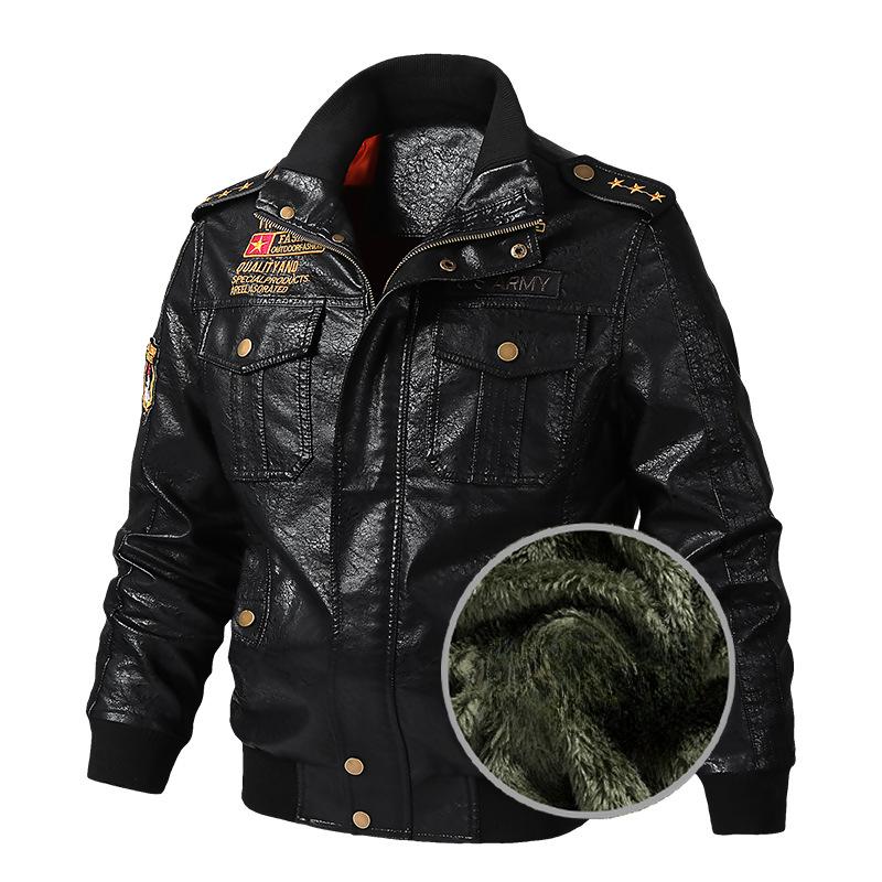 

Зимняя флисовая утолщенная стираная куртка из искусственной кожи, мужская кожаная куртка большого размера 6XL чёрный