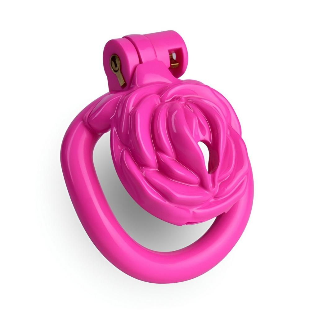 FRRK Rose Flower Inverted Pink Chastity Cage for Men Penis Cage Man Design Chastity Lock for Men