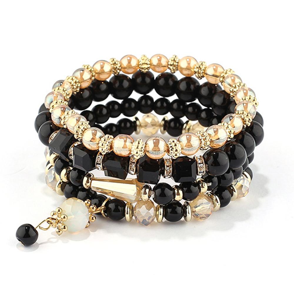 DIEZI Korean Ethnic Bohemian Crystal Beads Leaves Charm Bracelets For Women Girls Elastic Rope Wrap Bracelet Pulseira Feminina