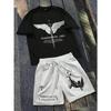 2026 Summer New Unisex Short-Sleeved Shorts Set with 3D Wings Pattern Print for Street Casual Fashion Comfortable and Soft
