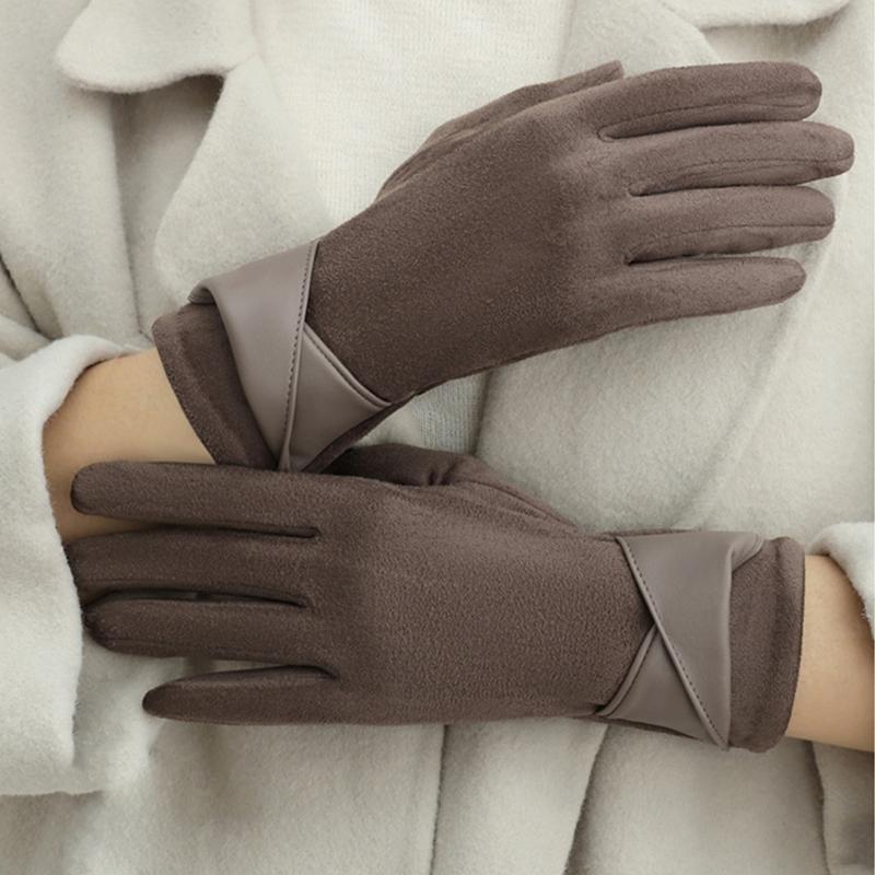 Women's Sueded Gloves with Fleece Lining for Warmth and Stylish Fashionable Bowknot Cuffs Hand Gloves for Daily Use