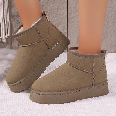 Damen Winter Übergröße Runde Zehenpartie Dicke Sohle Schneestiefel Lässige Kurze Schaft Samt Pelz Warm Baumwollschuhe Einfarbig 36-41