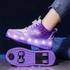 Children's Roller Skates Removable Flat Charging LED Four Wheels Glowing Sports Shoes Pink Women's Glowing Sneakers