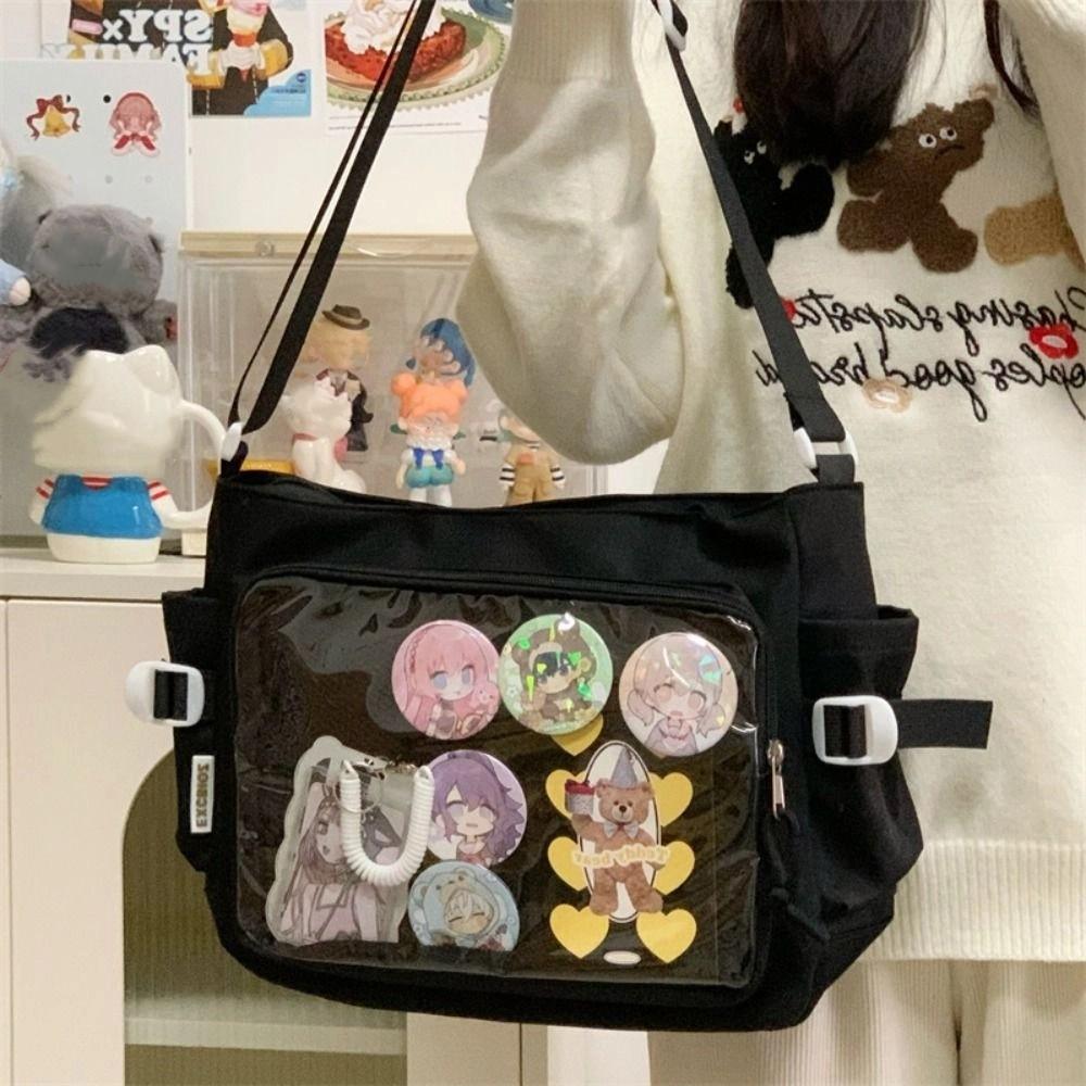 Large Capacity JK Shoulder Bag Japanese Style Canvas Tote Bag Lovely Transparent Itabag  Daily