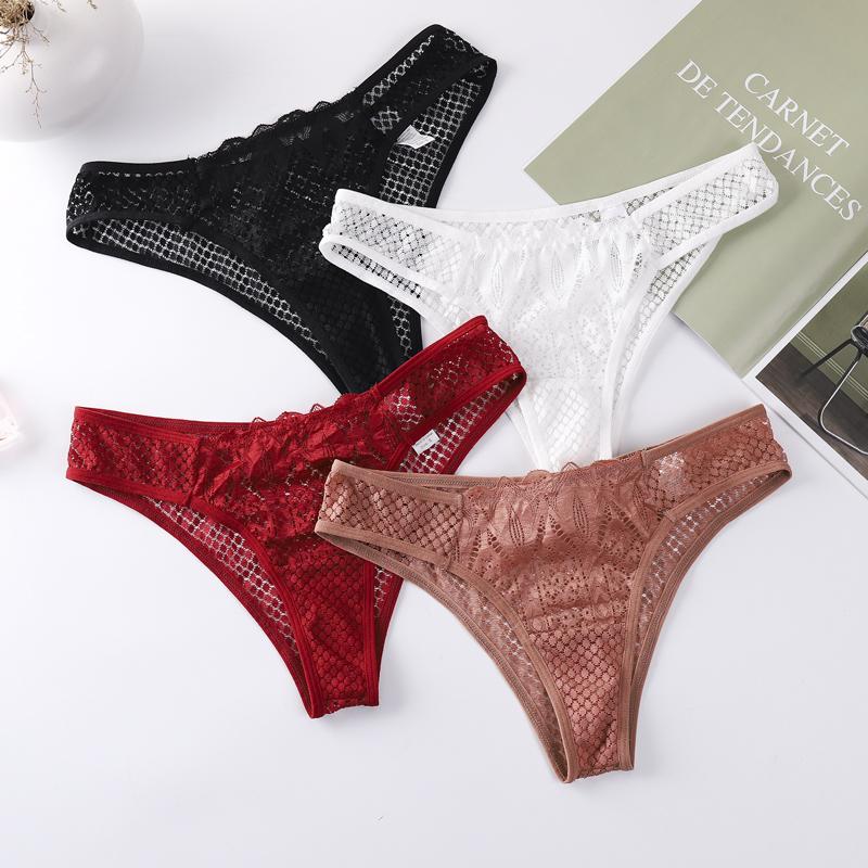Women Sexy Lace Lingerie New Low-Waist G-String Thong Panties Ladies Transparent Hollow Out Intimates Underwear