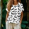 Women's Fashion Henley Neck Single Breasted Halloween Print Shirt Short Sleeve Casual Blouse Lightweight Button Down Top