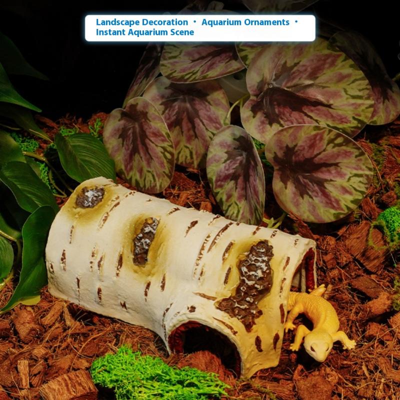 1 Stück Langlebige Birkenholz-Textur Pvc Unterschlupf Reptilien Versteckhöhle für Echsen und Amphibien Häutung Entspannung & Spiel