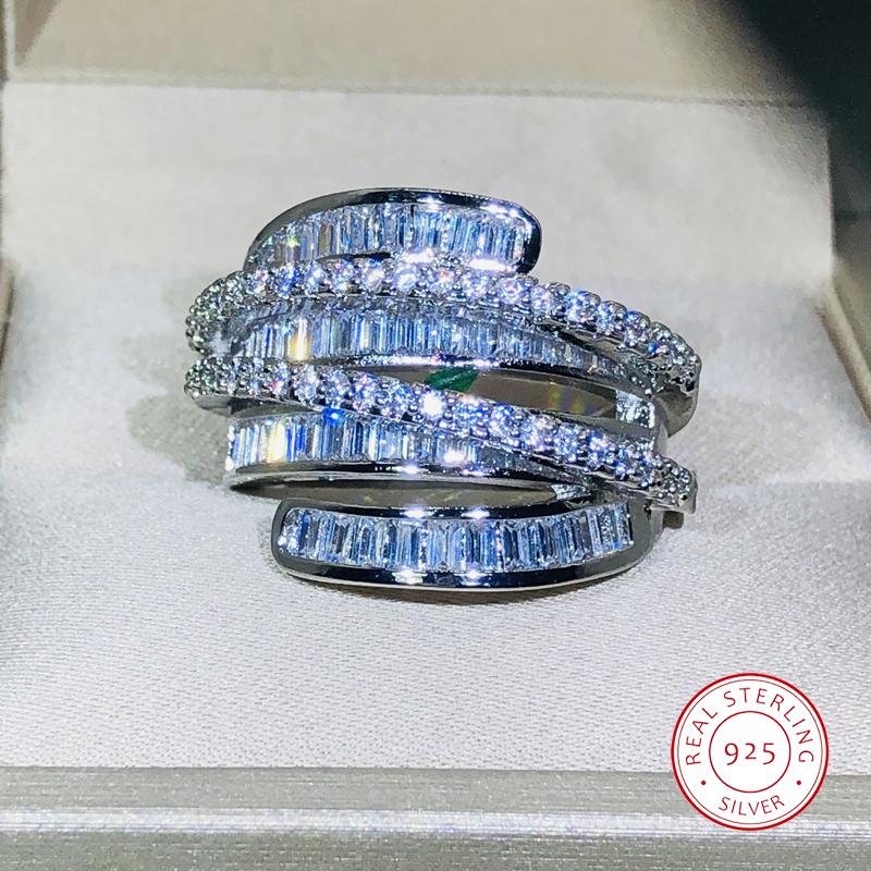 High Quality Interwoven Geometric White Zircon Ring 925 Silver For Ladies Men Wedding Party Engagement Jewelry Gift