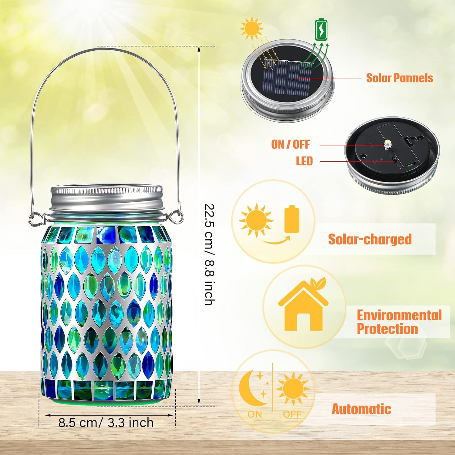 

3-Piece Solar Mosaic Lights, Waterproof Outdoor Hanging Lantern for Garden, Patio, Yard Decor (Blue) червоний