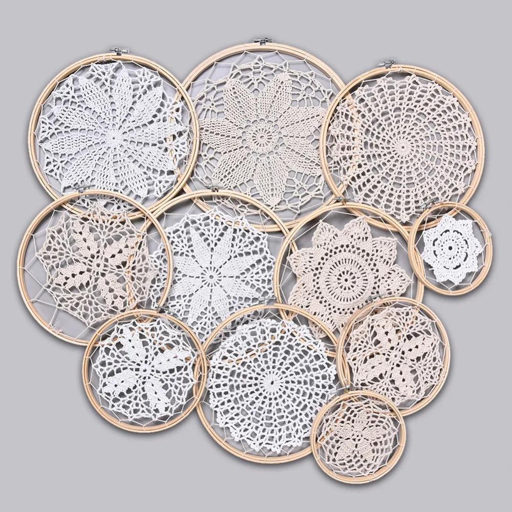 

1 Set DIY Large Doily Lace Dream Catcher Set Wedding Background Room Decoration Dreamcatcher attrape reve бежевий