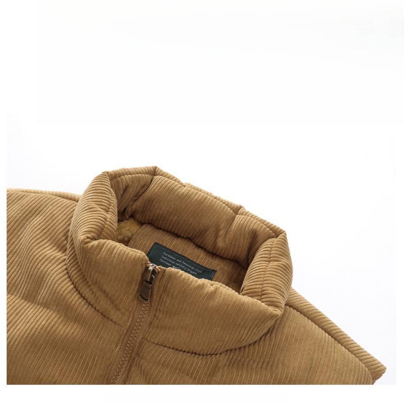 Herren Cordweste mit Fleecefutter, Verdickte Weste, Übergröße Stehkragen, Mehrfachtaschen Arbeitskleidung, Daunen-Baumwollweste, Trendig