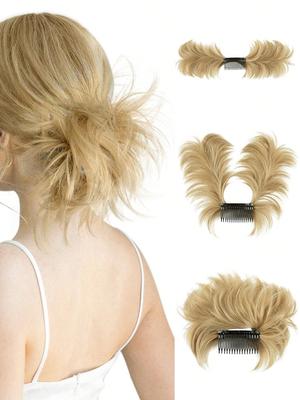 Chignon spettinato, pettine laterale, clip in chignon, pezzo per capelli da donna, corto, liscio naturale, versatili, stili regolabili, pezzi per capelli facili