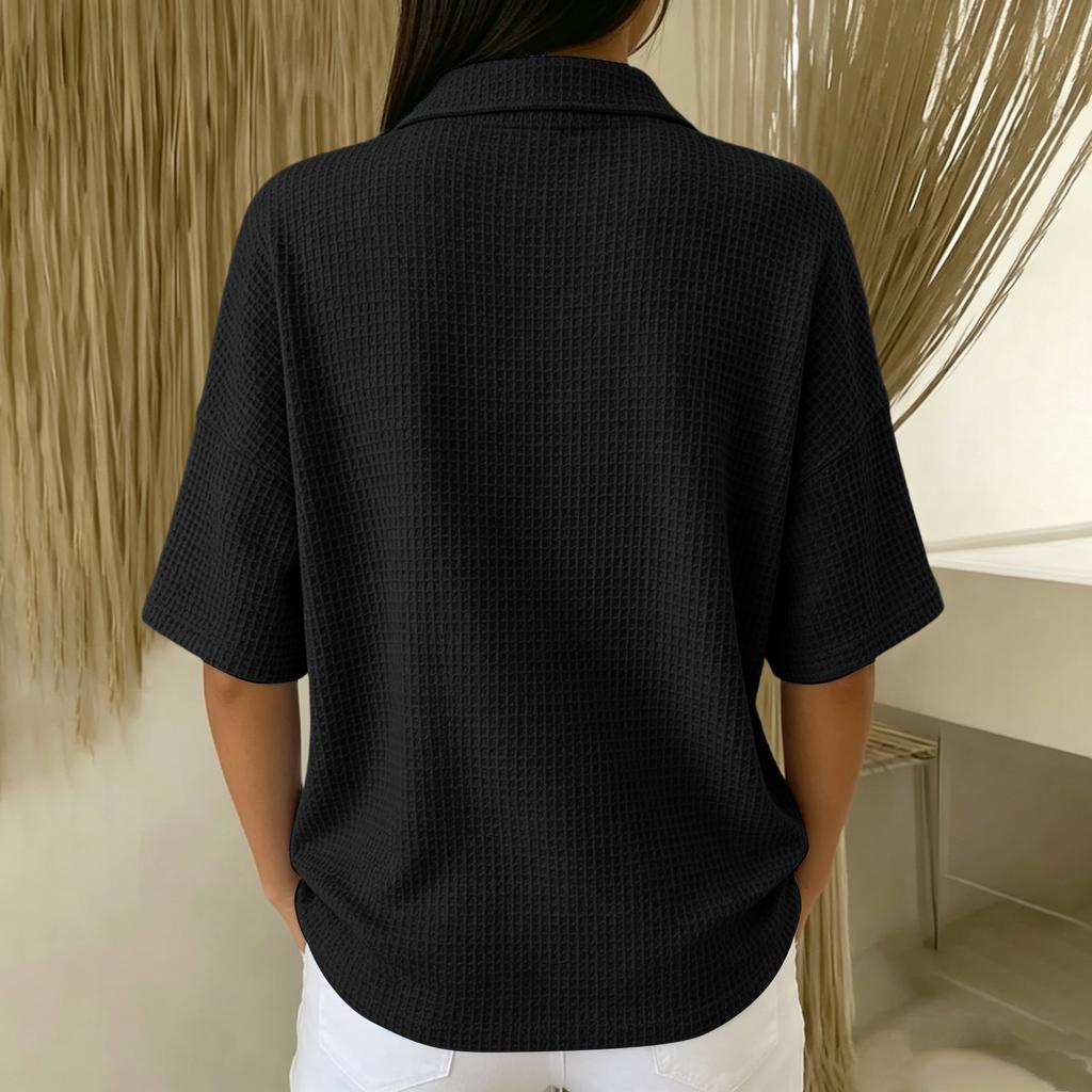Women’s Knit Short Sleeve Polo Shirt with Button Front and Relaxed Fit for Casual and Everyday Wear