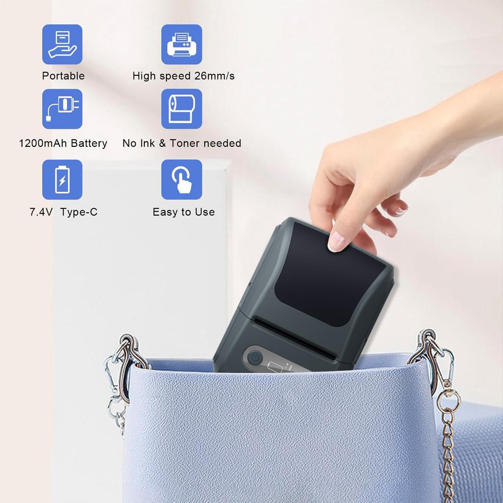 Portable Mini Bluetooth Thermal Label Printer for Small Businesses Handheld Multi-Functional Label Maker with Thermal Printing Function