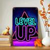 LEVEL UP Metal Sign  Neon Retro Gaming Wall Decor Durable Iron with Polished Finish Easy To Mount MultiColor R