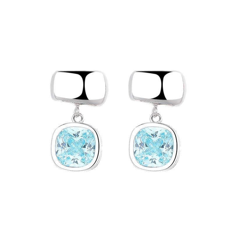 High-End Design Fresh Sea Blue Zircon Stud Earrings Women'S Daily Versatile Earrings Light Luxury Square Earrings