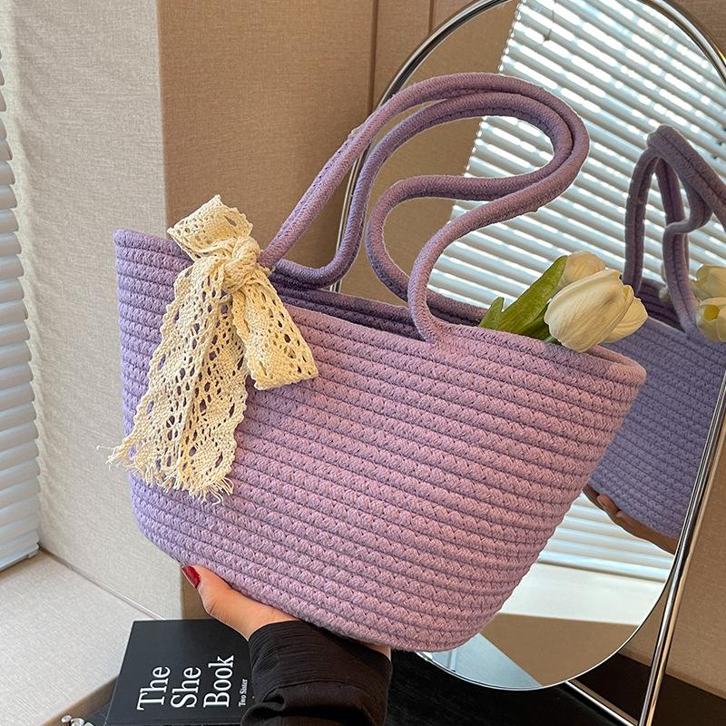 Handmade Knitted Vegetable Basket Bag for Women New Fashion Souvenir Bucket Bag for Women Ins Niche Handbag