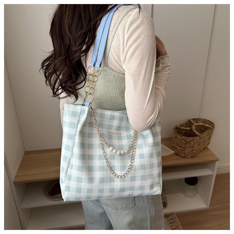 Frühlings-Neue Mode Karierte Tragetasche für Damen, Große Kapazität Lässige Schulter-Handtasche, Urbane Einfacher Stil Quadratisches Muster Tasche KTB
