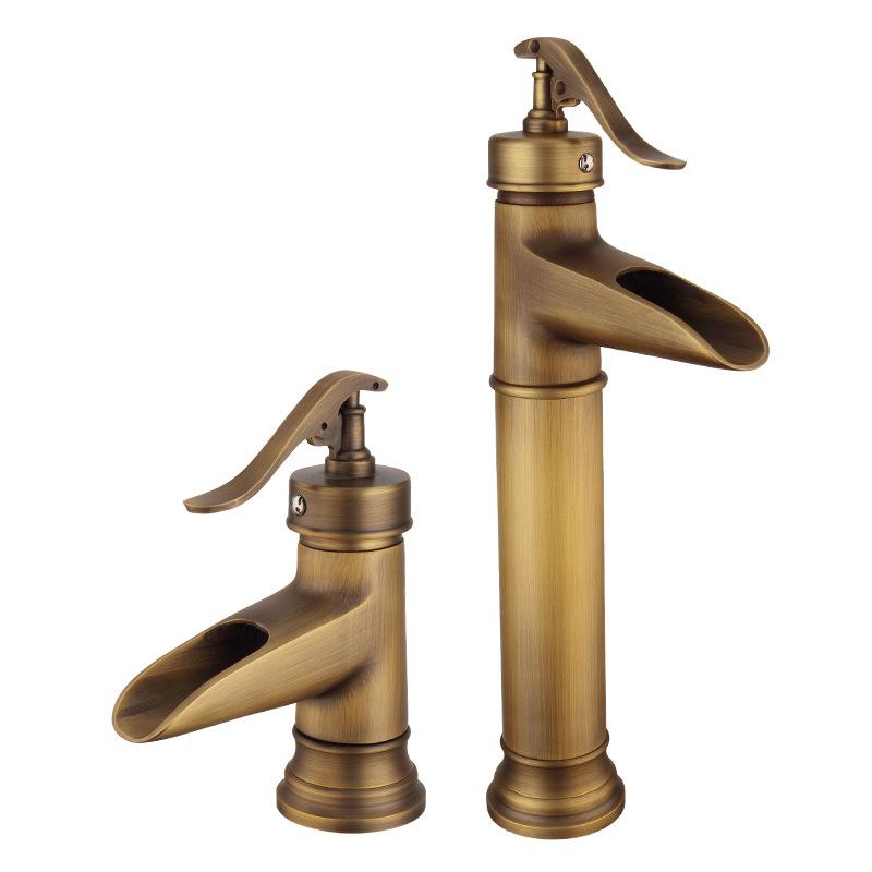 Antique Basin Faucets Black Bronze Waterfall Faucet Bamboo Bathroom Sink Taps Single Lever Hot and Cold Water Mixer Taps