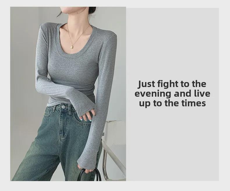 H256 Damski T-shirt Slim Fit z Okrągłym Dekoltem i Długim Rękawem na Wiosnę, Jesień i Zimę – Wszechstronny do Warstwowania lub jako Odzież Wierzchnia.