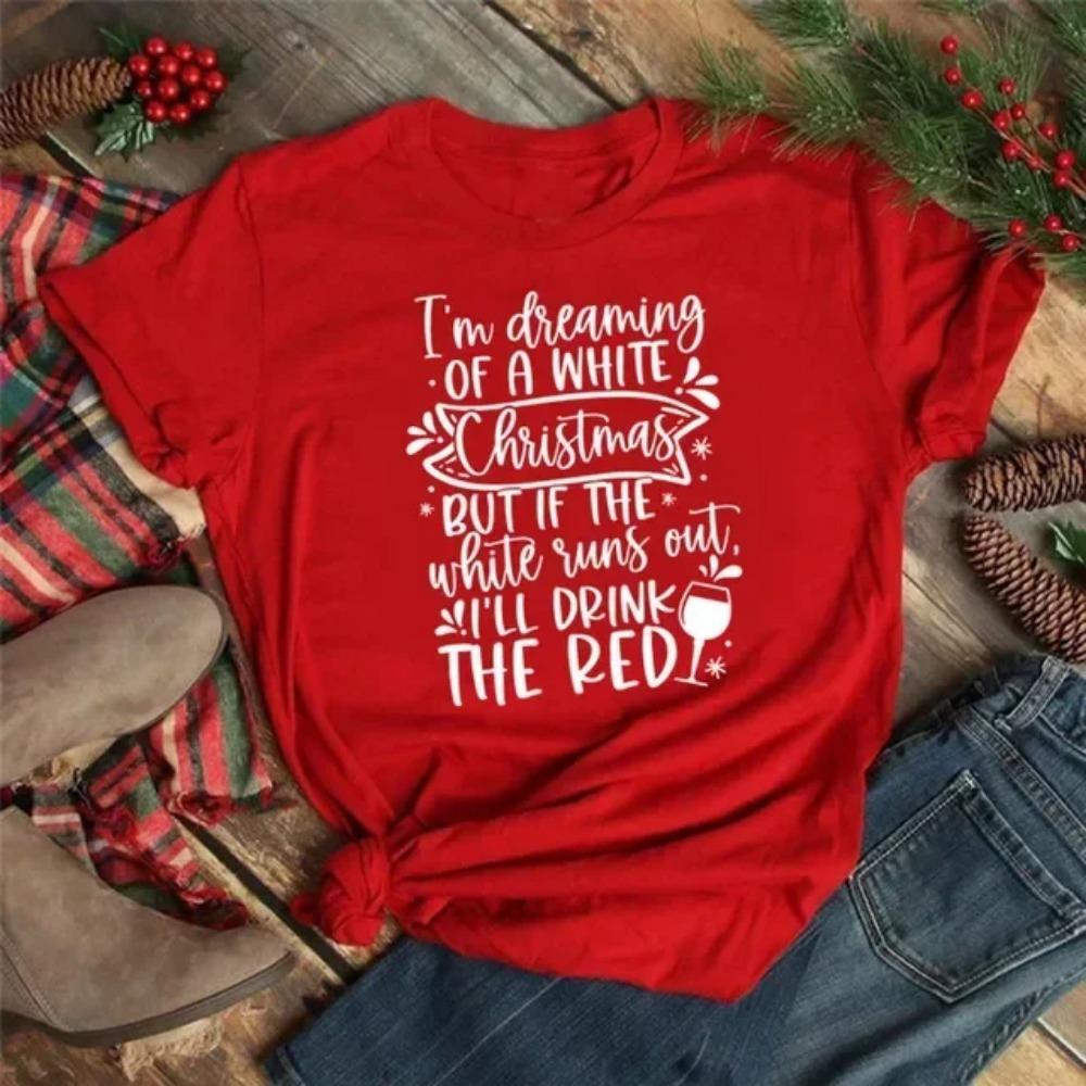 Wine Glasses Christmas T Shirt Women's Fashion Funny Merry Christmas T Shirt Cute Women Graphic T-shirt Clothing