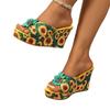 Women’s Floral T-Strap Wedge Sandals, Thick Sole, Summer Casual Slip-Ons, Wide Size