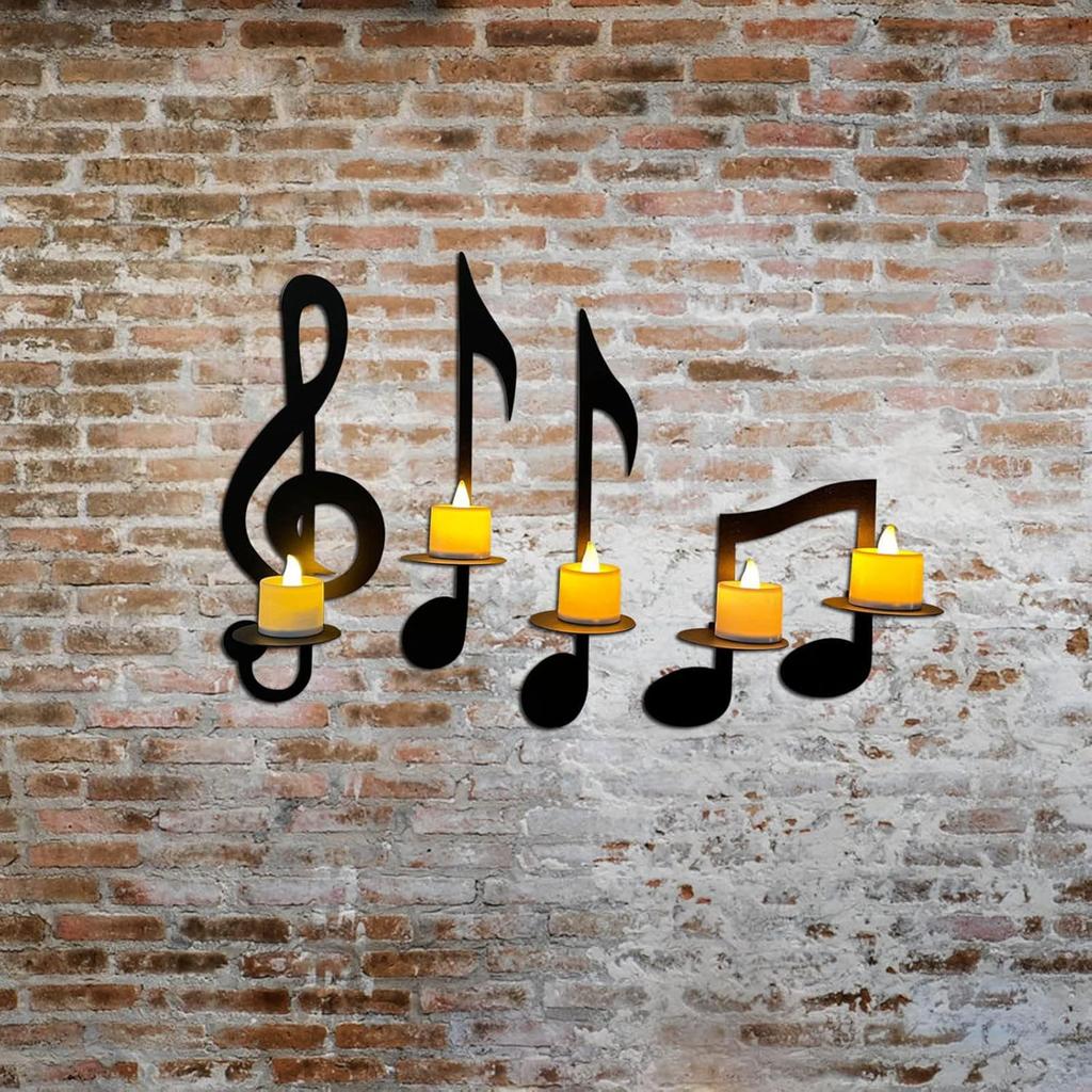 Fofetbfo Black Metal Wall Sconce Candle Holder Set of 4 Music Symbol Wall Sconce Candlestick Holders Wall Mount Candlestick Candle Holders for