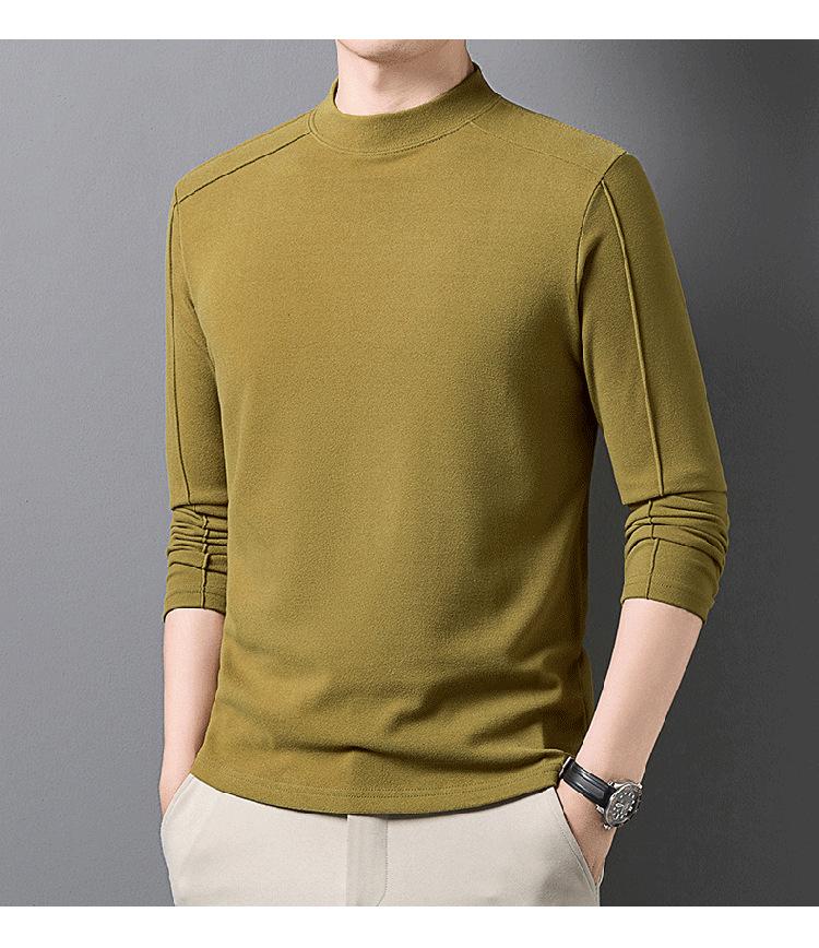 Men's Warm Self-Heating Fleece Hoodie - New Style, Half-High Collar, Long Sleeve, Skin-Friendly, Solid Color, Versatile Base Layer.