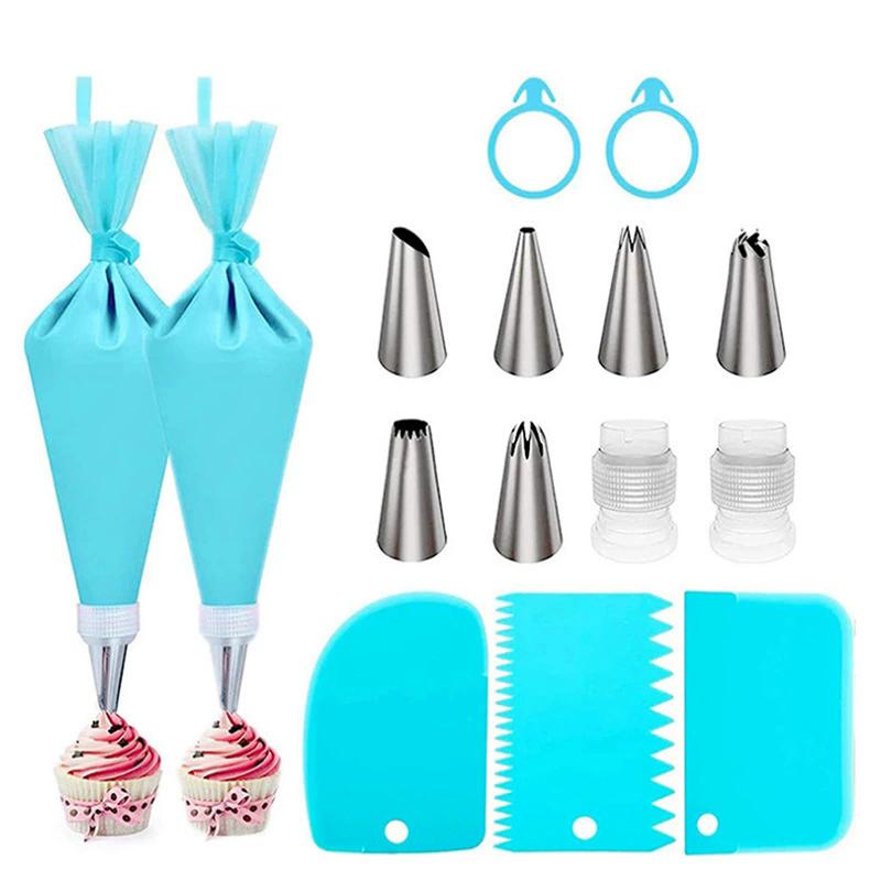 

Piping Bags and Tips Set Cake DIY Decorating Kit with Stainless Steel Nozzle Reusable Silicone Pastry Cake Decorating Tools