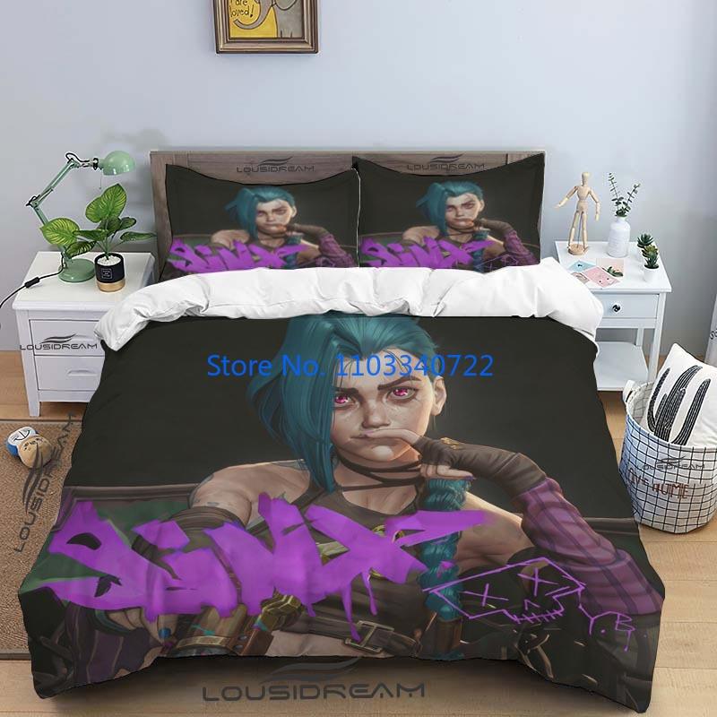 

Carton Jinx Arcane: League of Legends Beding Set Soft with Soft Fabric Duvet Cover Set 3D Print Warm Comforter Cover Bedclothes Sets Bedrom Decor 100*200cm Single